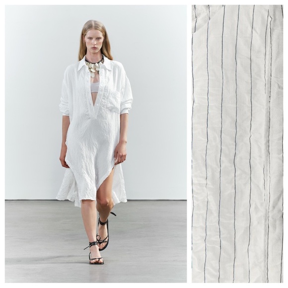 Zara Tops - NWOT. Zara White/Black Oversized Crushed Striped Shirt. Size L.